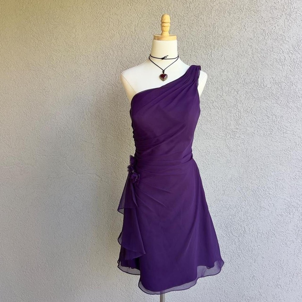 Vintage DaVinci Purple Mini Dress One Shoulder Size 14 Party Prom Formal